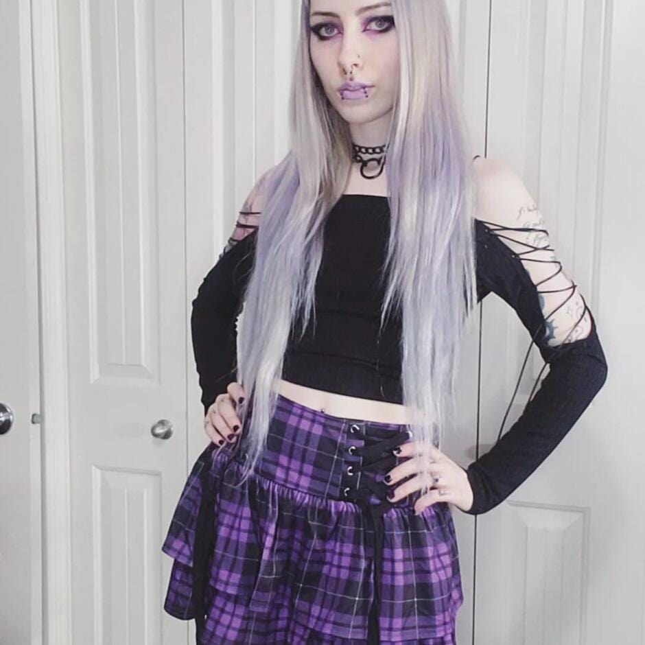 Kobine Women's Grunge Strappy Layered Purple Plaid Skirt