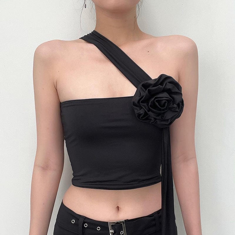 Kobine Women's Grunge Strappy Off Shoulder Floral Vest