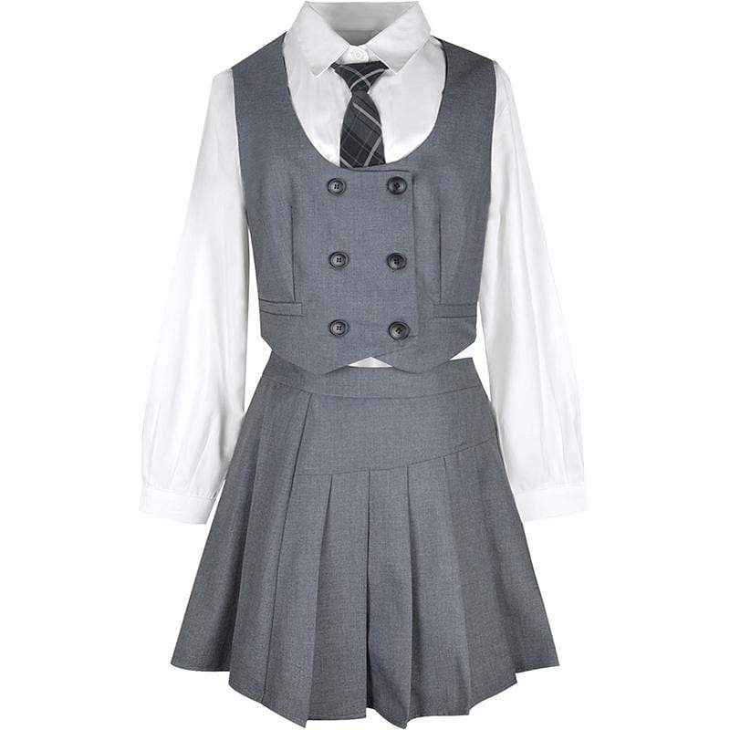Women's Harajuku JK Double-breasted Vest High-waisted Pleated Skirts