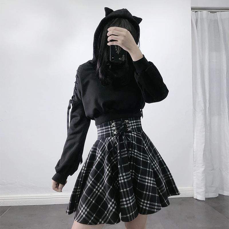Women's High-waisted Lace-up Suede Plaid Skirts – Punk Design