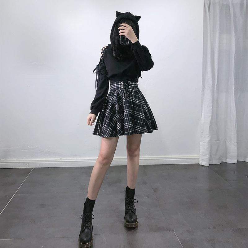 Women's High-waisted Lace-up Suede Plaid Skirts