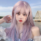 Kobine Women's Highlights Straight Bangs Synthetic Hair Wig