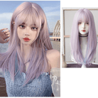 Kobine Women's Highlights Straight Bangs Synthetic Hair Wig