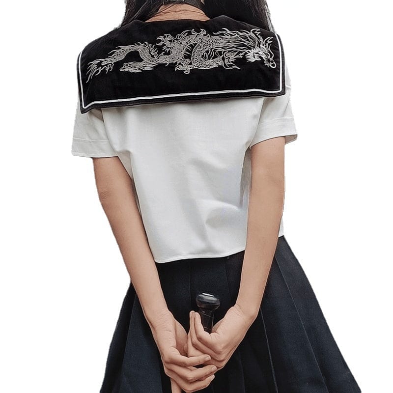 Kobine Women's JK Dragon Embroidery Sailor Shirt