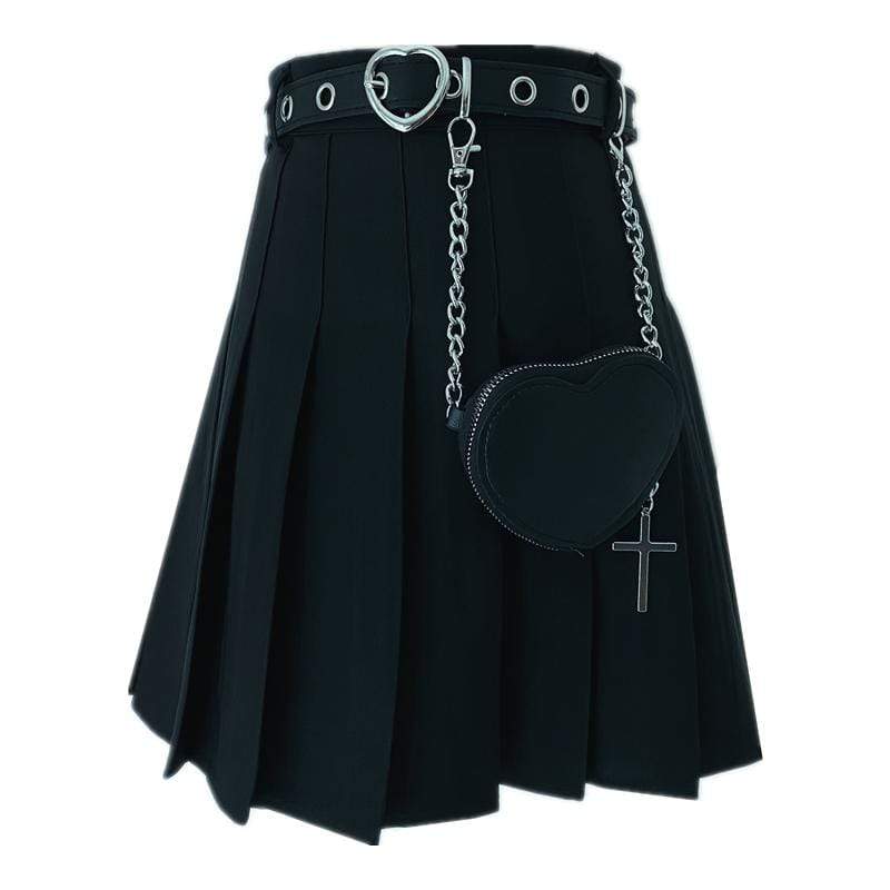 Women's JK High-waisted Pleated Short Skirt with Waistbag