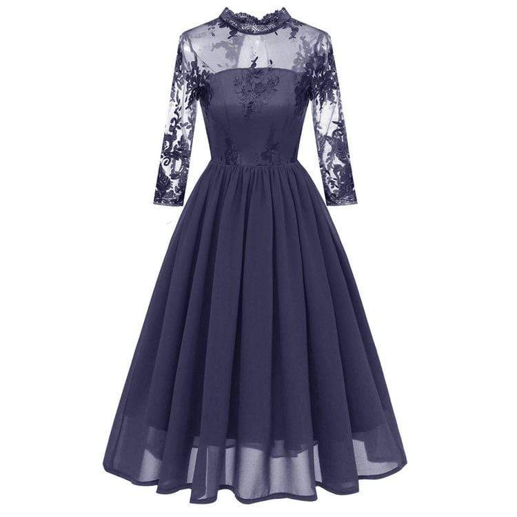 Women's Lace Sleeved Chiffon Party Dresses Wedding Dress