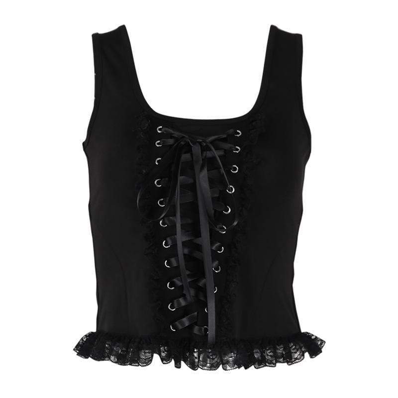 Women's Lace-up Lace Ruched Tank Top