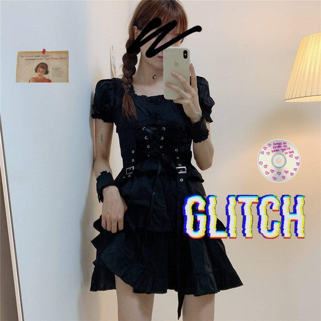 Women's Lolita Adjustable Layered Short Dress Black