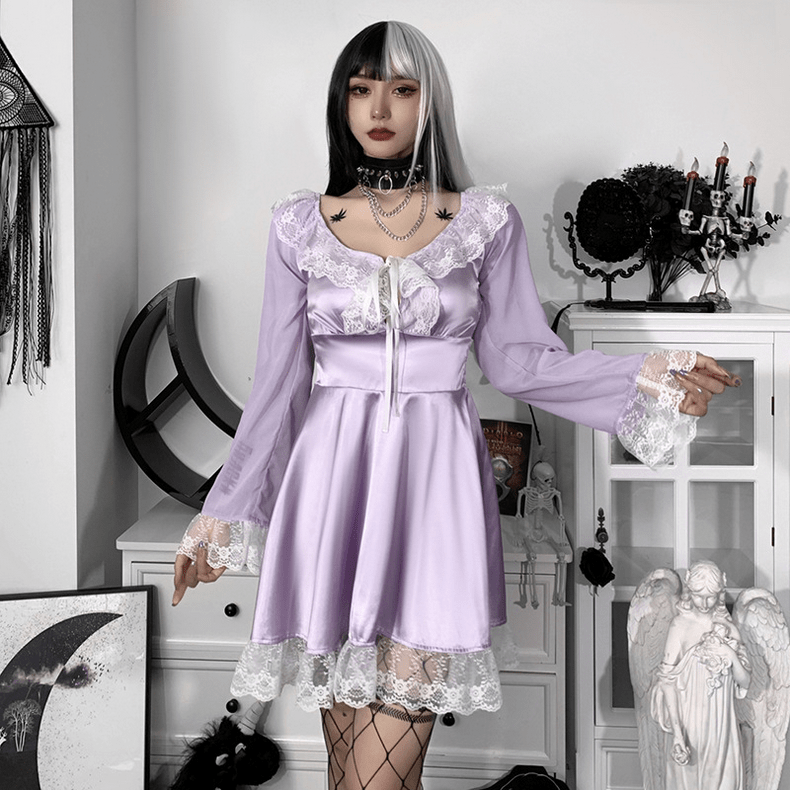 Kobine Women's Lolita Lace Long Sleeved Dress