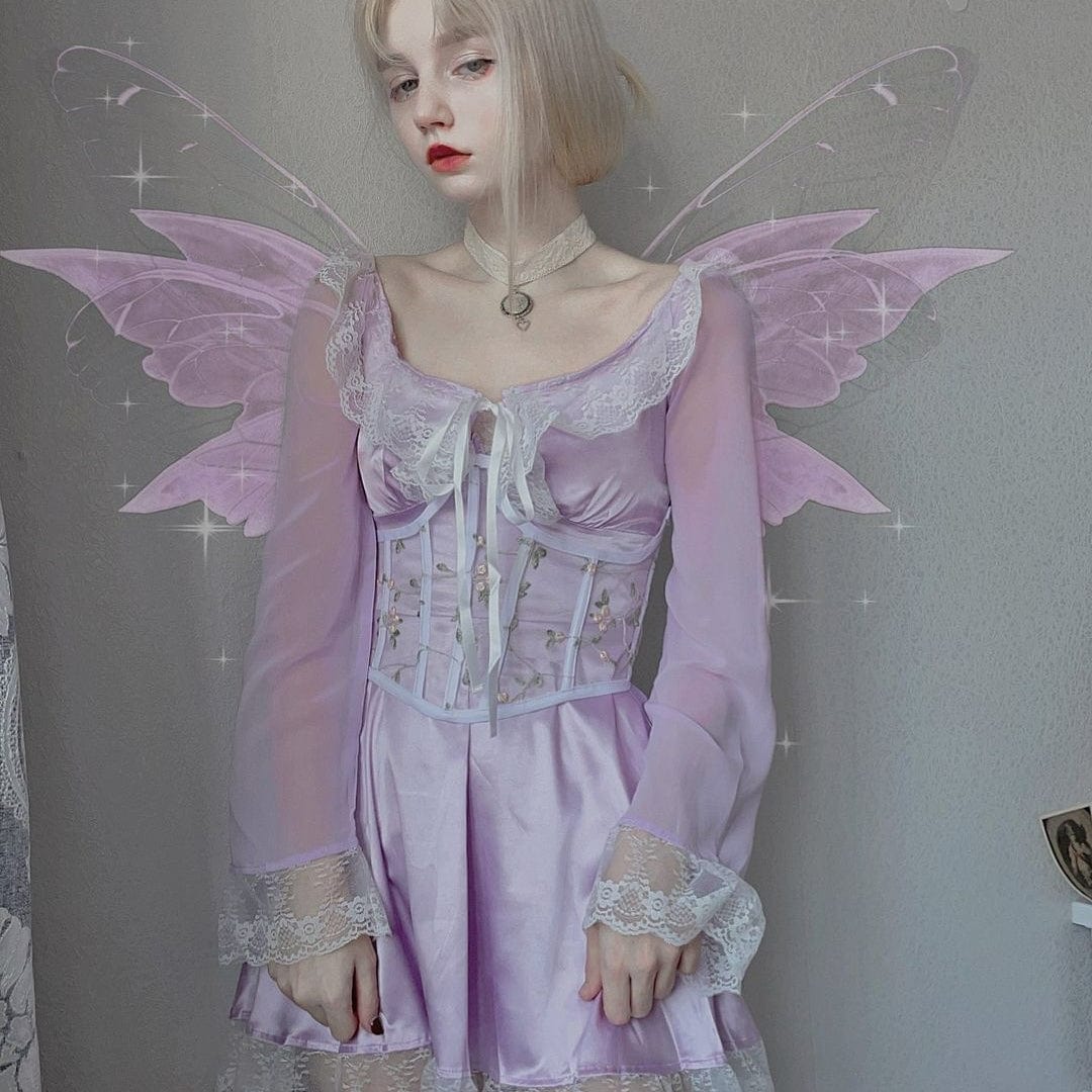 Kobine Women's Lolita Lace Long Sleeved Dress