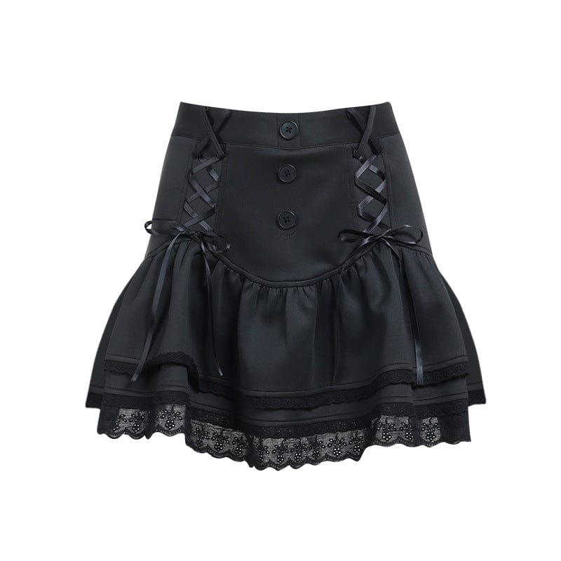 Kobine Women's Lolita Ruffles Lace Hem Short Skirt