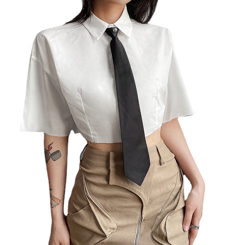 Kobine Women's Lolita Solid Color Short Shirt with Tie