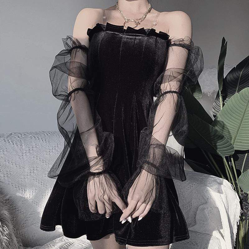 Woman Dress Free Shipping Ladies Mesh Gothic Black Dress Long