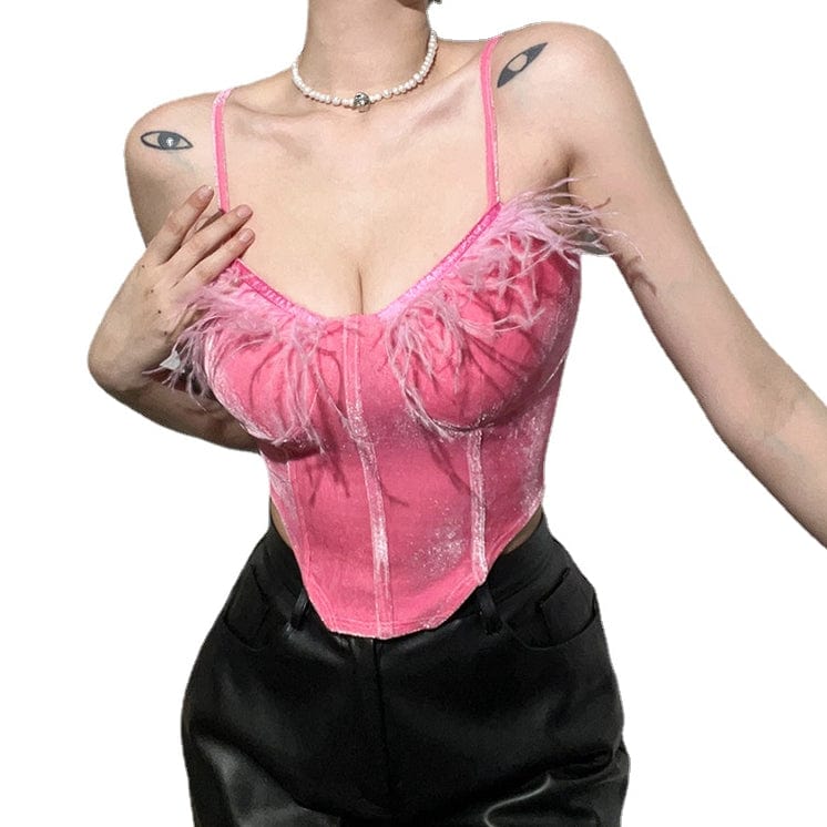 Kobine Women's Pastel Gothic Tassels Pink Sexy Busiter