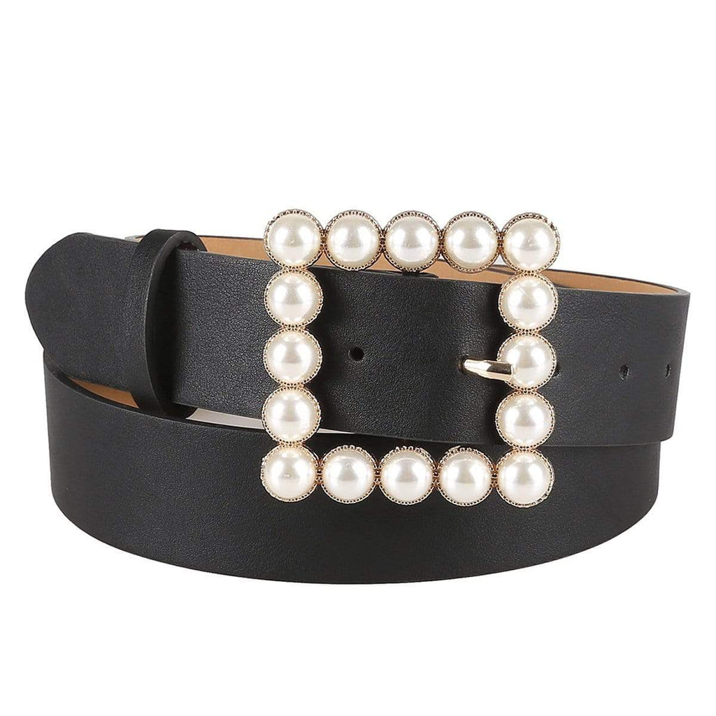 Women's Pearls Square Buckle Faux Leather Belts