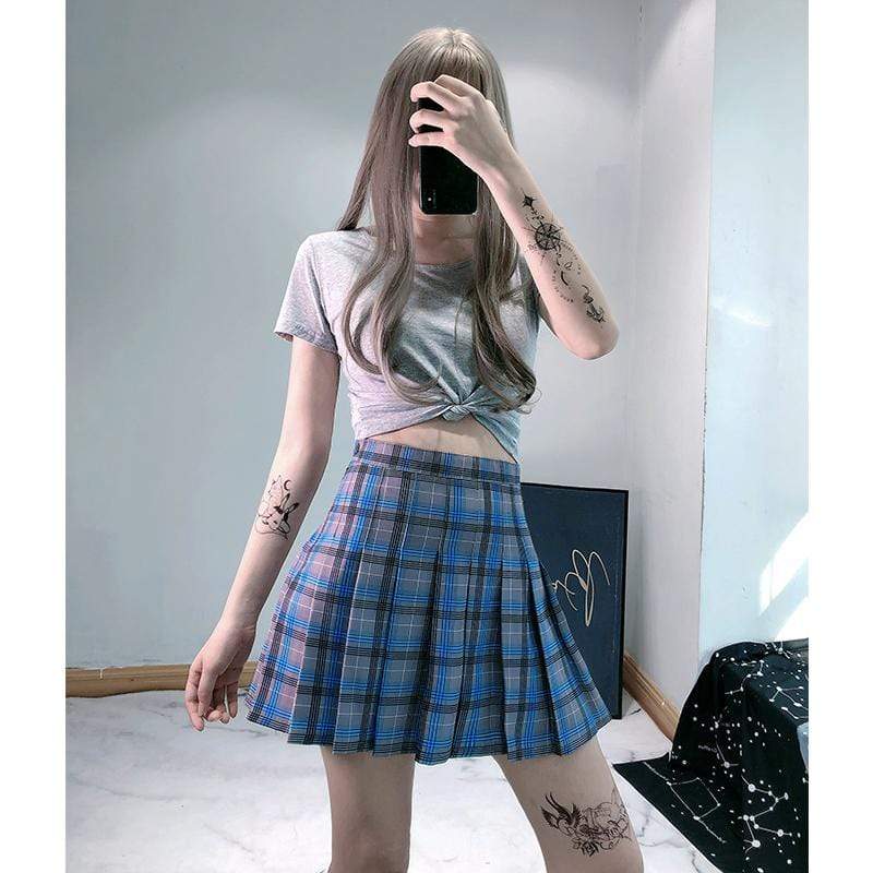Women's Plaid Mini Pleated Skirts With Safty Pants