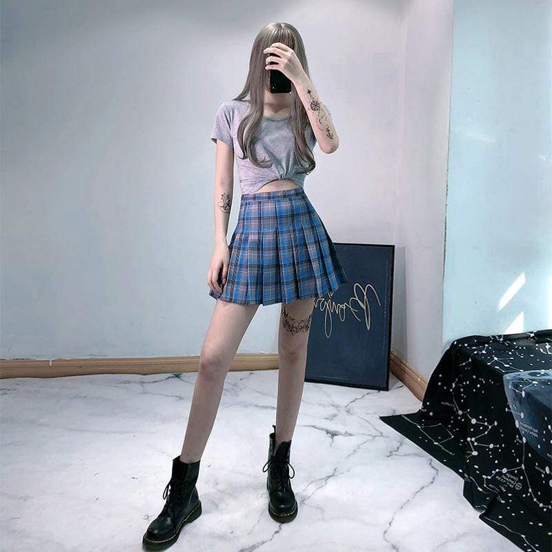 Women's Plaid Mini Pleated Skirts With Safty Pants