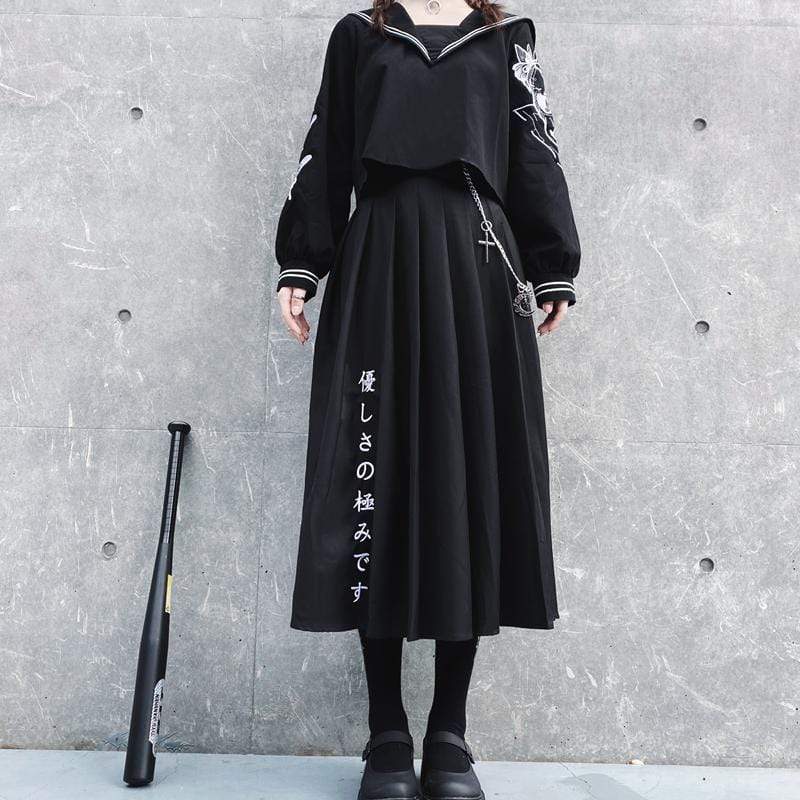 Women's Punk Cross Chain Japanese Embroidered Pleated Skirts