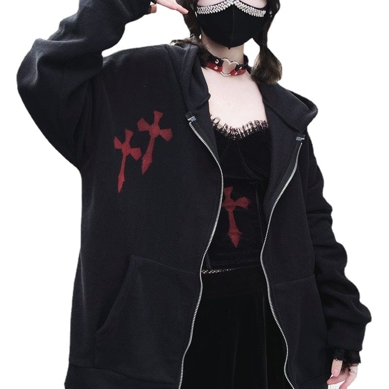Kobine Women's Punk Cross Printed Coat with Hood