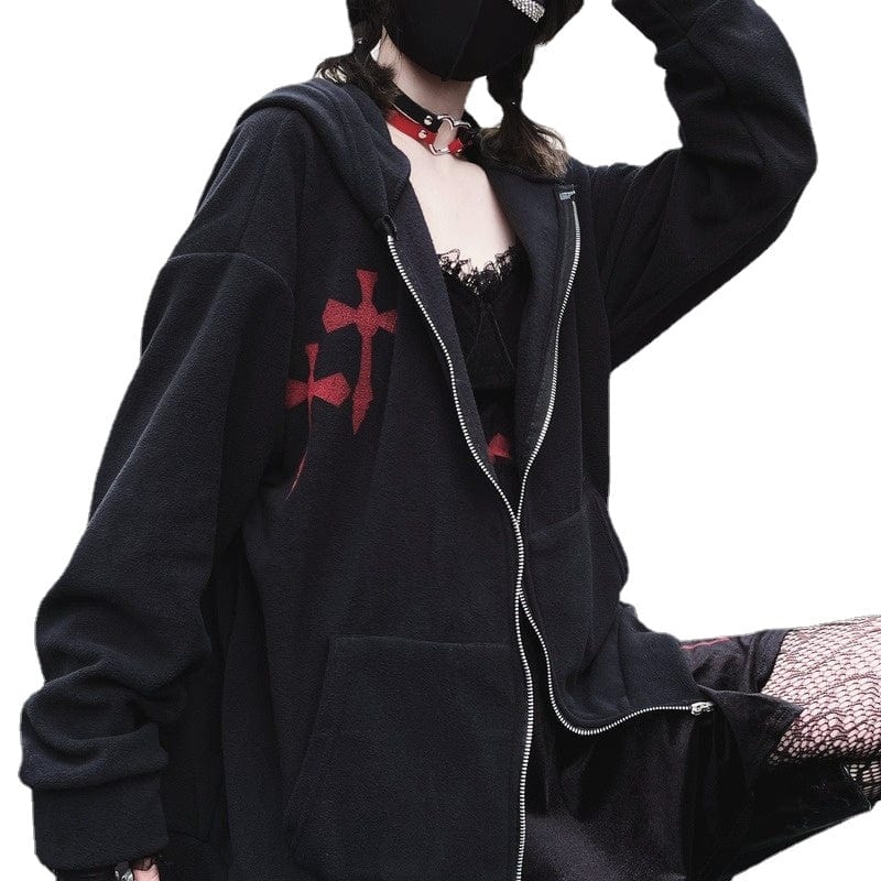 Kobine Women's Punk Cross Printed Coat with Hood