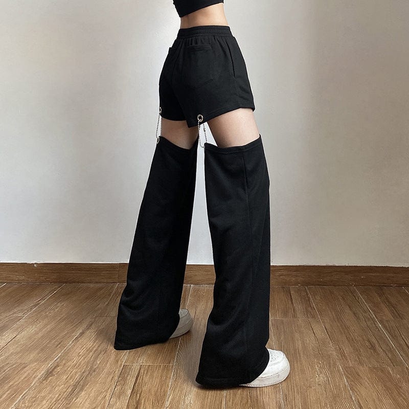 Kobine Women's Punk Detachabled Casual Straight Pants