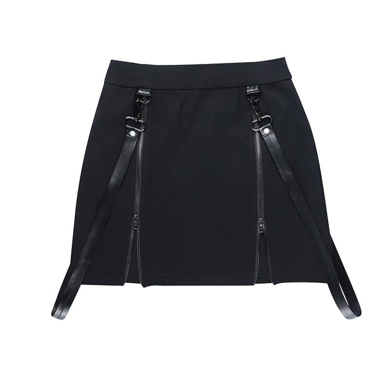 Kobine Women's Punk Double Zip Wrap Skirt with Straps