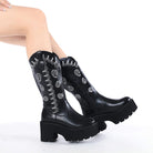 Kobine Women's Punk Eddy Embroidered Platform Buskin Boots