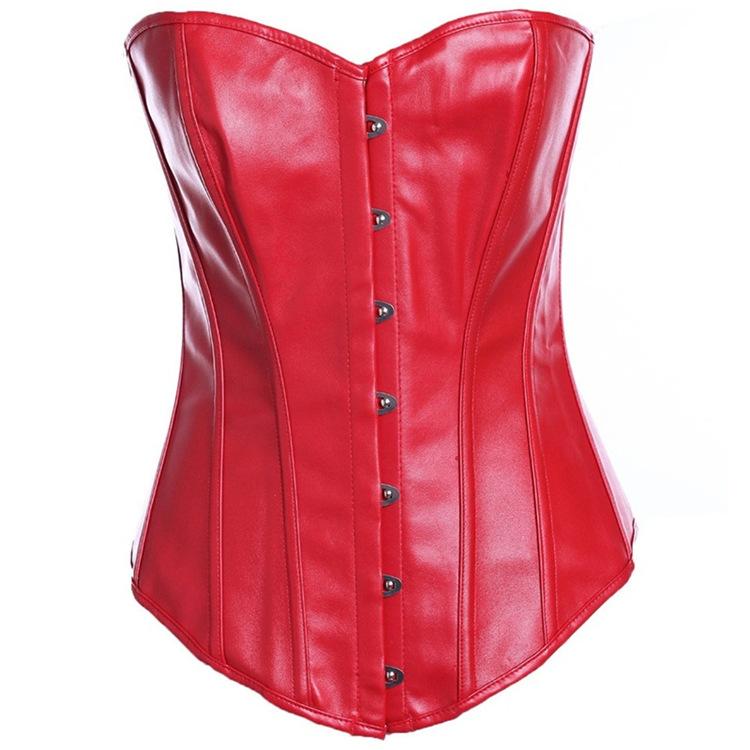 Women's Punk Faux Leather Overbust Corsets With T-back