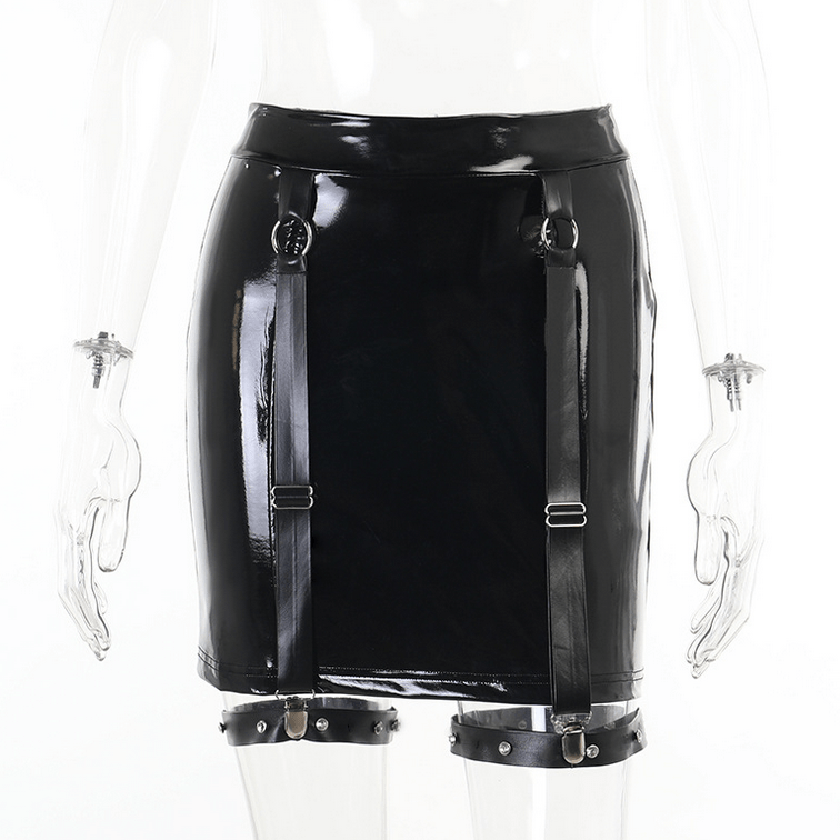 Women's Punk Faux Leather Skirt with Leg Ring