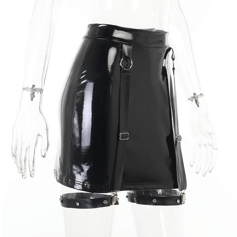 Women's Punk Faux Leather Skirt with Leg Ring