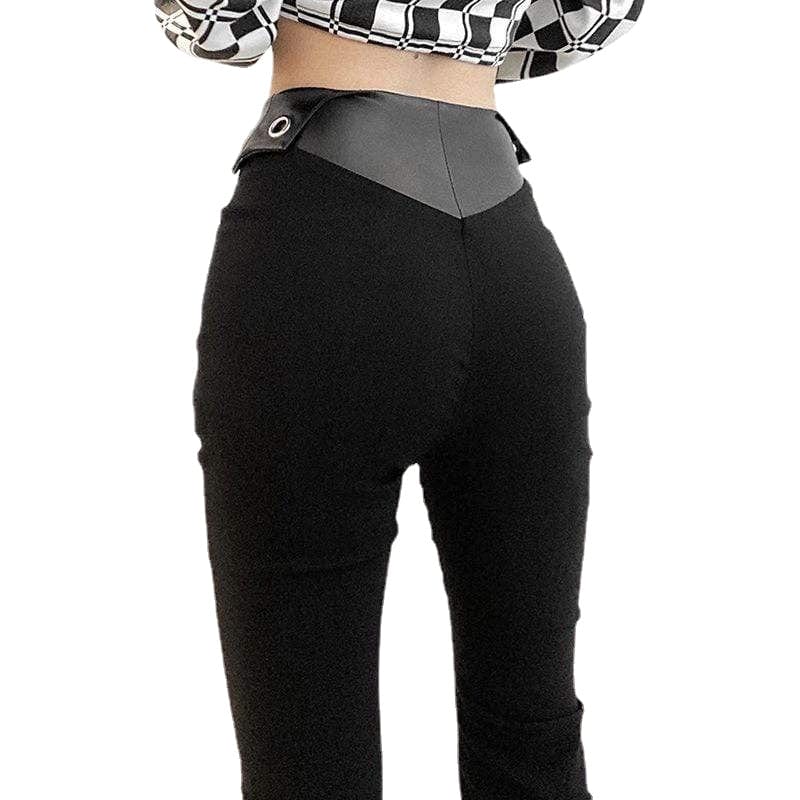 Kobine Women's Punk Faux Leather Splice Flare Pants