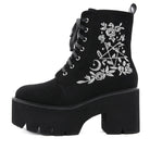 Kobine Damen-Plateaustiefel mit Punk-Blumenstickerei