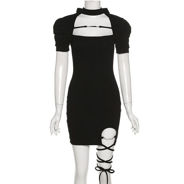 Kobine Women's Punk Halterneck Cutout Black Little Dress
