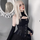 Kobine Women's Punk High Collar Cutout Bustier with Oversleeves