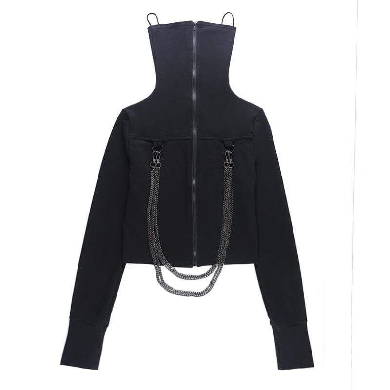 Women's Punk High Collar Zipper Jacket with Chain