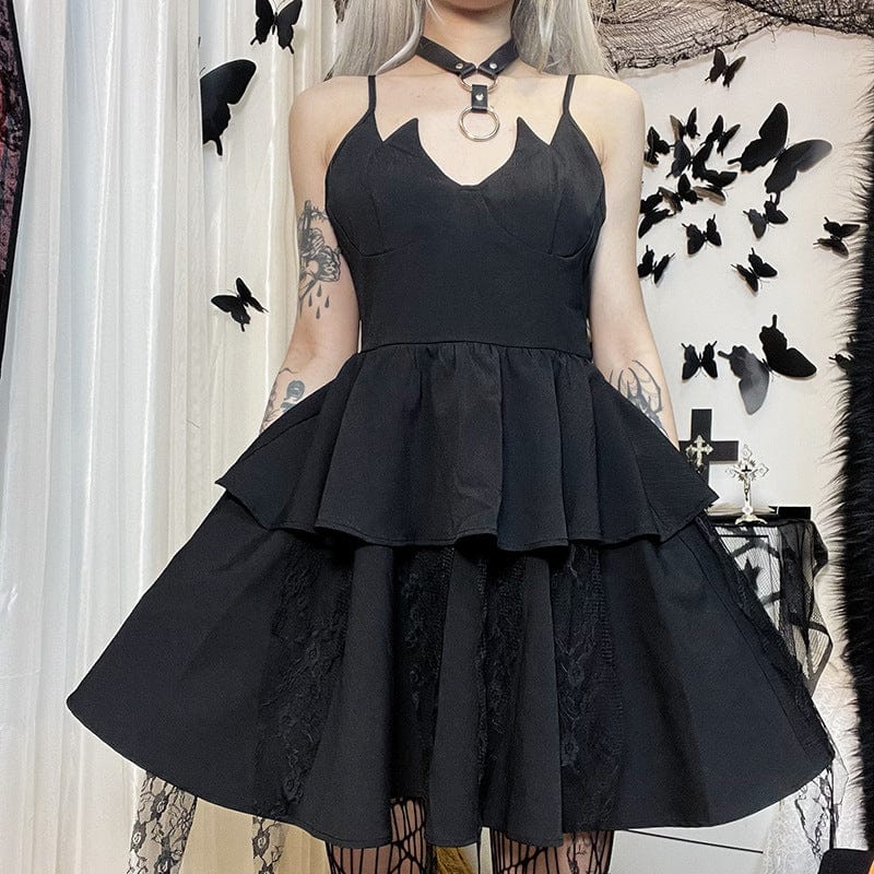 Kobine Women's Punk Lace Splice Layered Slip Dress
