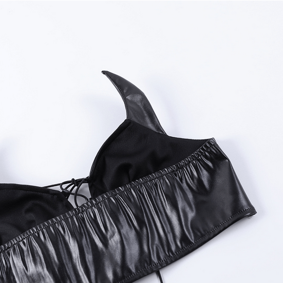 Kobine Women's Punk Little Devil Faux Leather Buistier