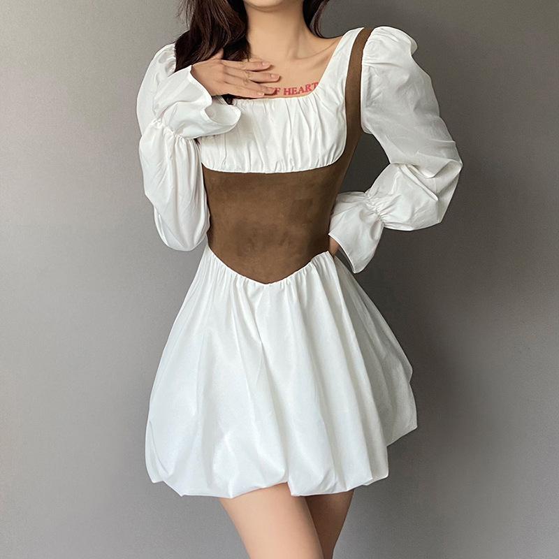 Women's Punk Puff Sleeved Slim Fitted Bubble Dress