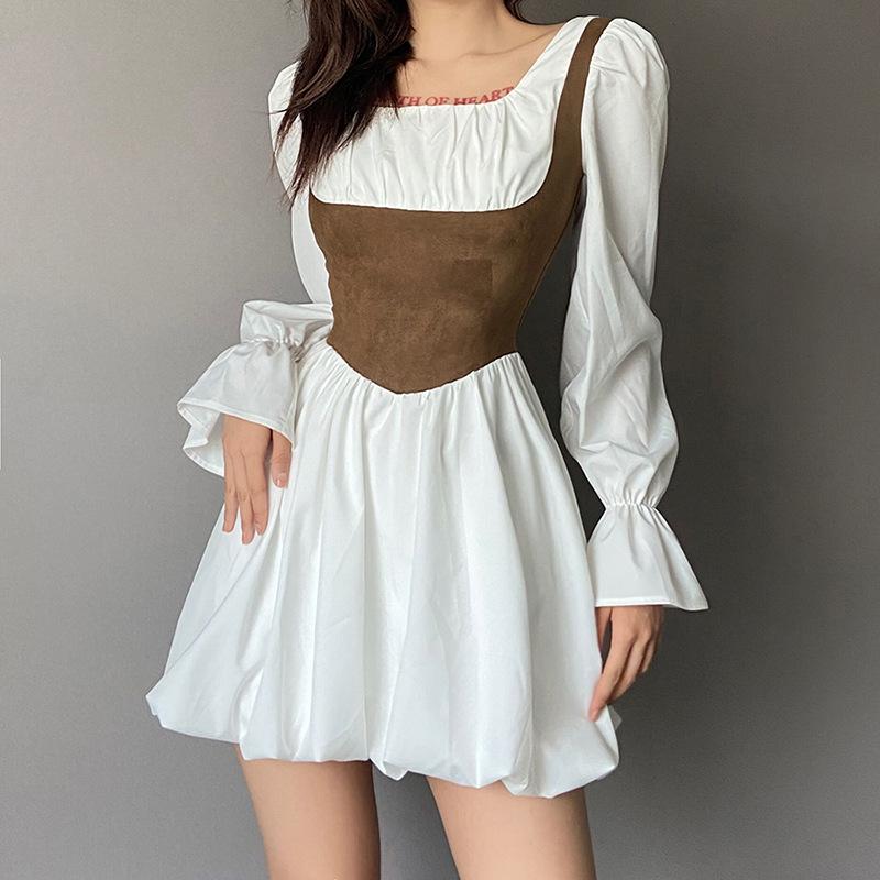 Women's Punk Puff Sleeved Slim Fitted Bubble Dress