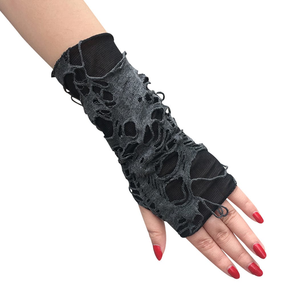 Kobine Women's Punk Ripped Fingerless Gloves