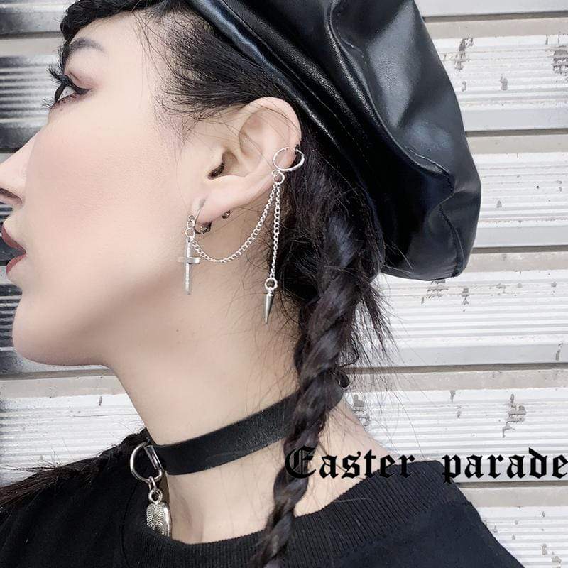 Women's Punk Rivet Cross Chain Earrings
