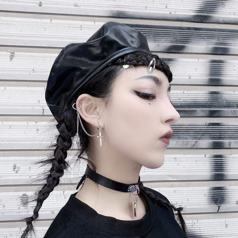 Women's Punk Rivet Cross Chain Earrings