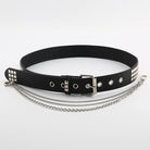 Kobine Women's Punk Rivets Faux Leather Belt with Metal Chain