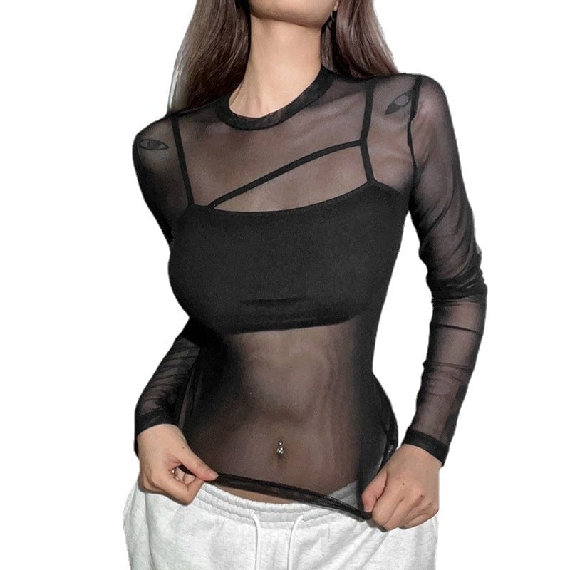 MakeMeChic Women's Star Sheer Mesh Crop Top Short Sleeve Cover Up