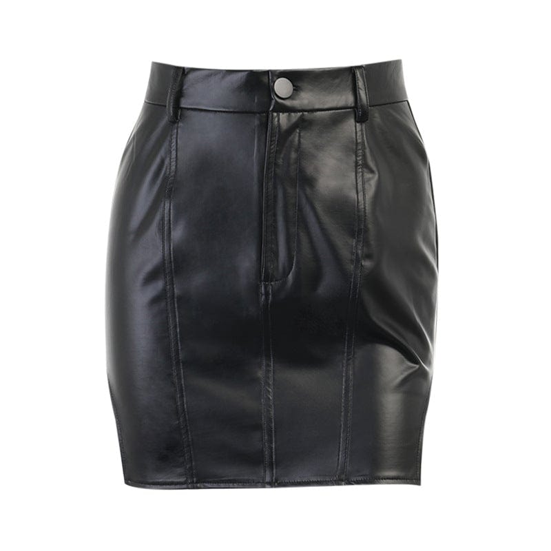 Kobine Women's Punk Side Slit Faux Leather Skirt