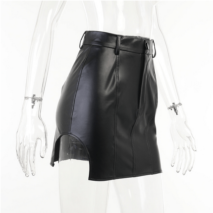Kobine Women's Punk Side Slit Faux Leather Skirt