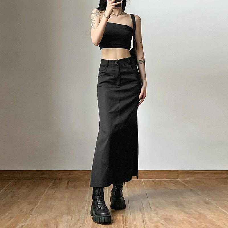 Kobine Women's Punk Side Slit Straight Skirt