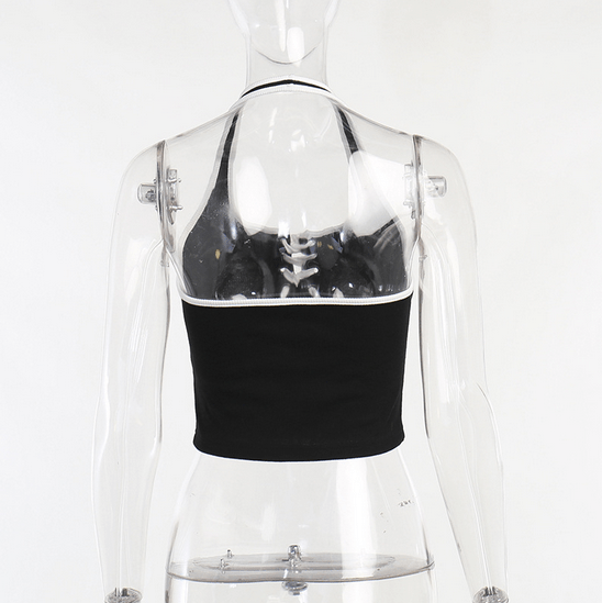 Kobine Women's Punk Skeleton Printed Halterneck Tank Top