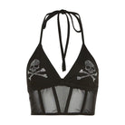 Kobine Women's Punk Skull Rhinestone Halterneck Bustier