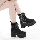Kobine Women's Punk Spider Web Embroidered Platform Boots